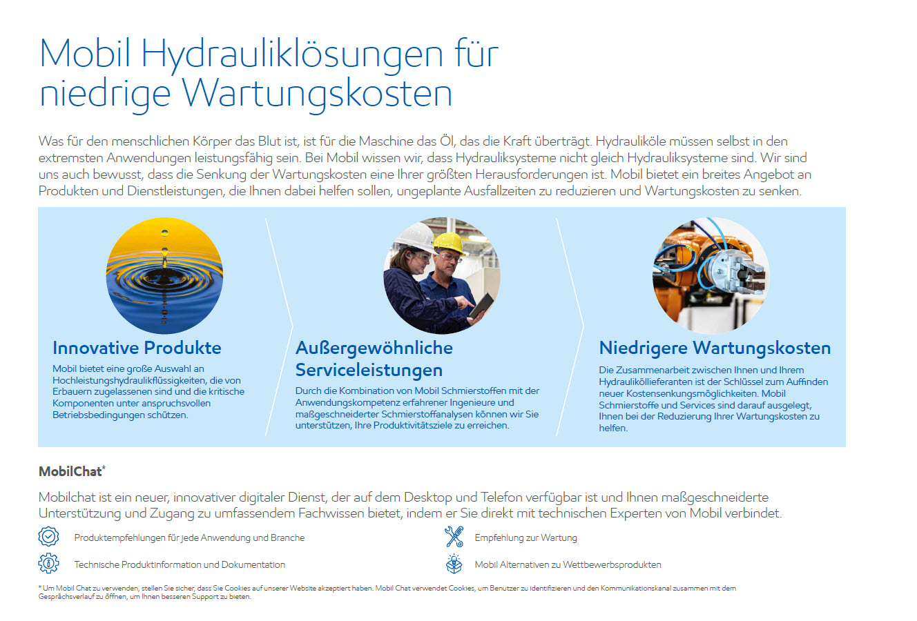 Mobil Hydrauliköl Broschüre Seite 1